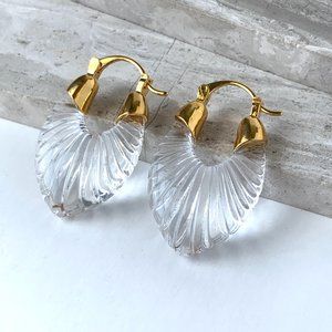 NEW~ Anthropologie Scalloped Clear resin Hoop Earrings